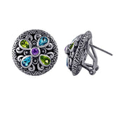 AE-6052-CO1 Sterling Silver Earring With Amethyst, Blue Topaz, Peridot Jewelry Bali Designs Inc